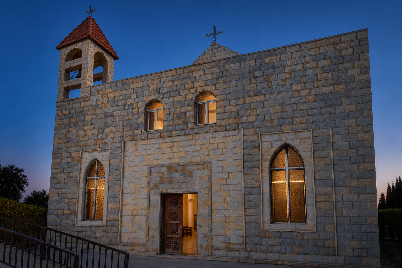 Limestone exterior façade of Saint Élie Church